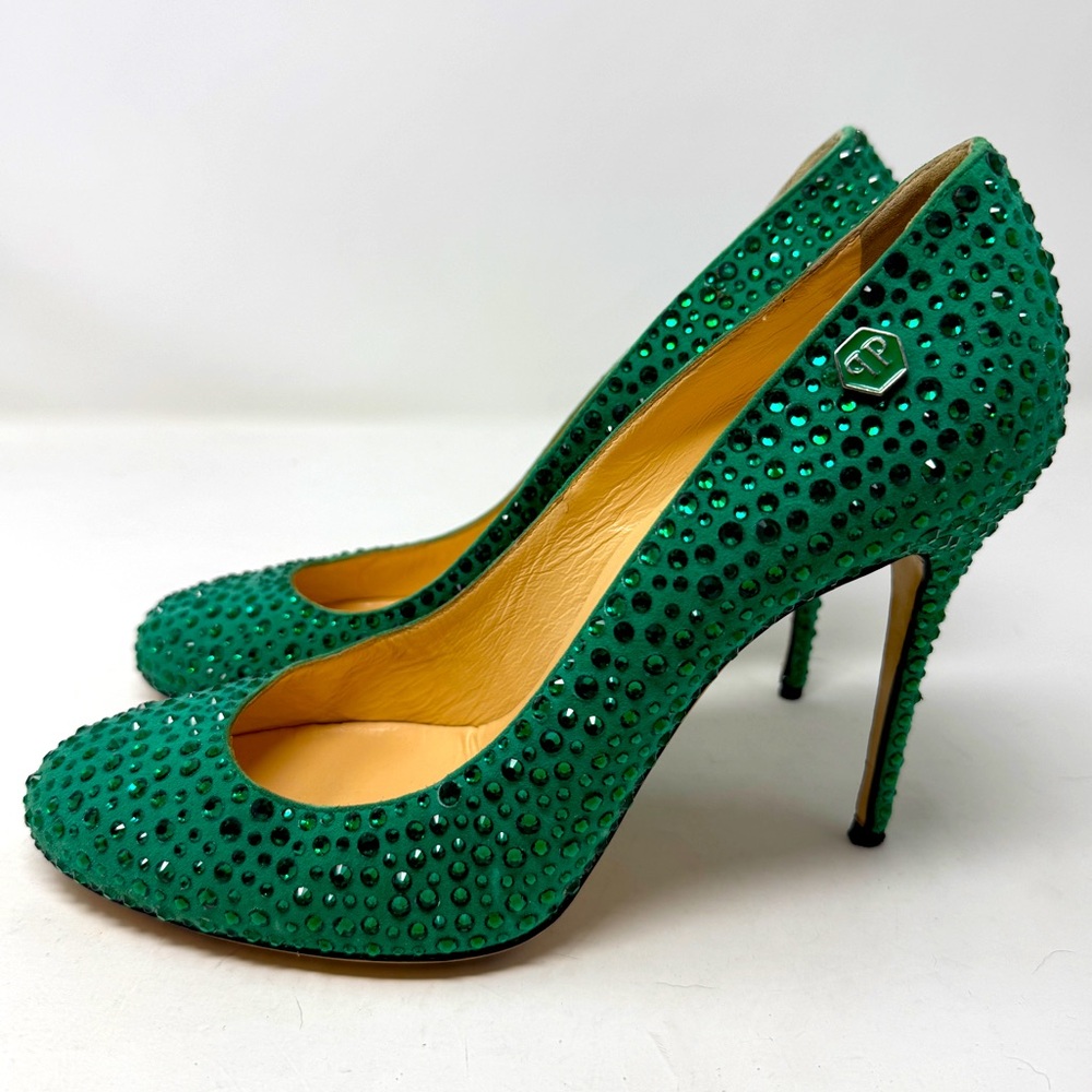 Philipp Plein Green Embellished Heels